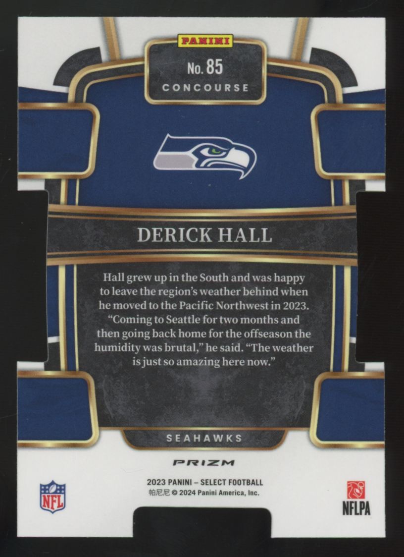 2023 Panini Select Derick Hall RC Concourse Zebra Prizm Die-Cut #85