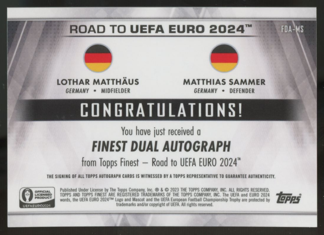2023 Topps Finest UEFA Euro Lothar Matthaus Matthias Sammer Dual Auto Gold /50