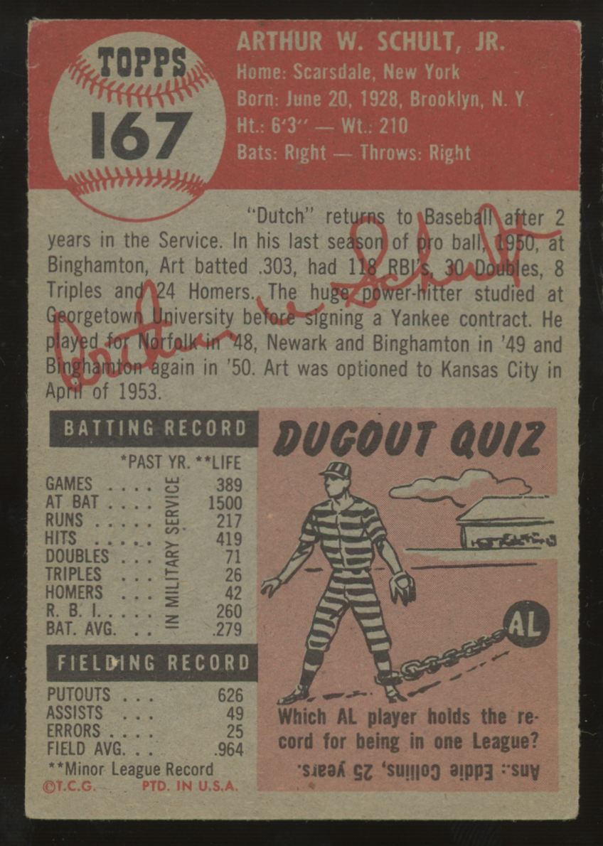 1953 Topps Art Schult #167 EX "A"