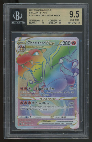 2022 Pokemon Charizard Brilliant Stars Rainbow Secret #174 BGS 9.5