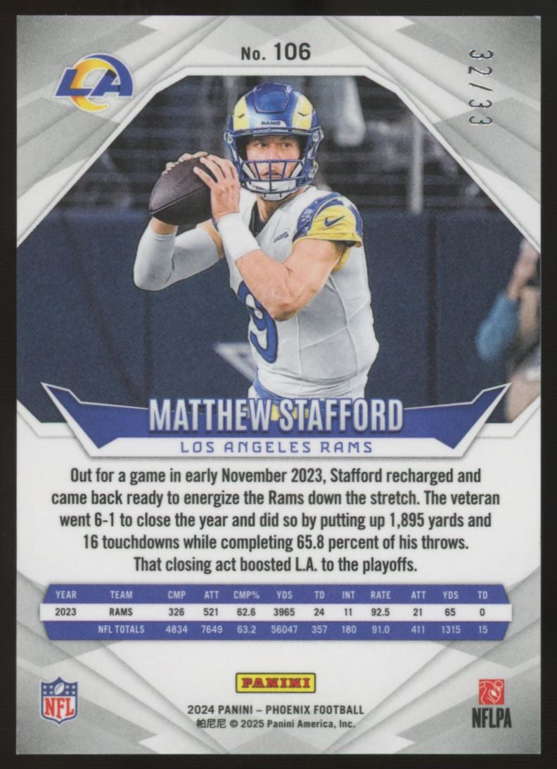 2024 Panini Phoenix Matthew Stafford Bronze Pandora /33 #106