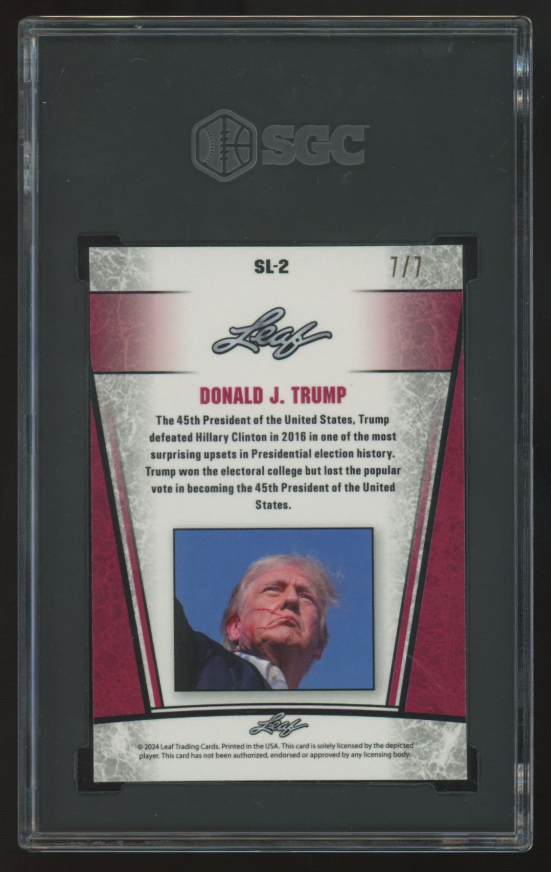 2024 Leaf Special Edition Donald J. Trump Silver Legend Black Crystal /7 SGC 9.5