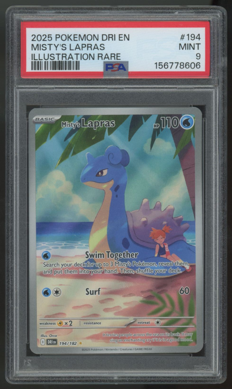 2025 Pokemon Misty's Lapras Destined Rivals Illustration Rare #194 PSA 9 (B)