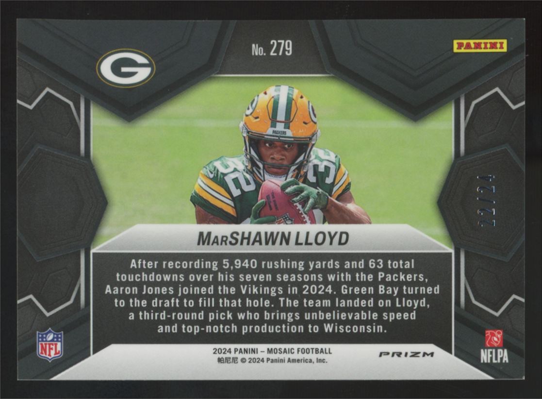 2024 Panini Mosaic MarShawn Lloyd RC NFL Debut Gold Sparkle /24 #279