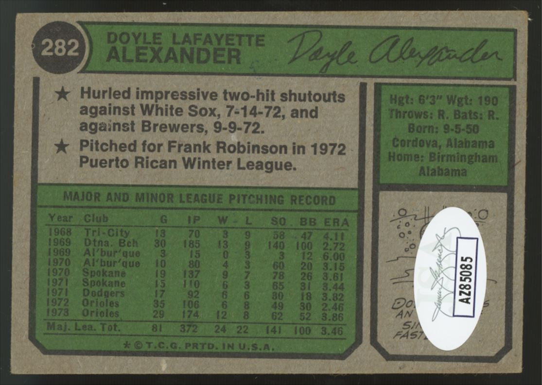 1980 Topps Doyle Alexander #282 Signed Auto JSA