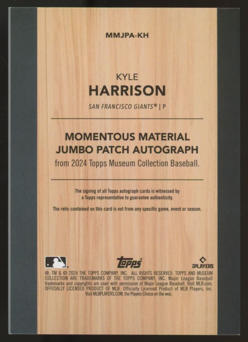 2024 Museum Collection Kyle Harrison RC Patch Auto RPA /15 #MMJPA-KH
