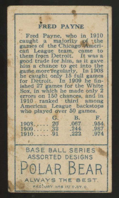 1911 T205 Fred Payne Polar Bear Back Poor