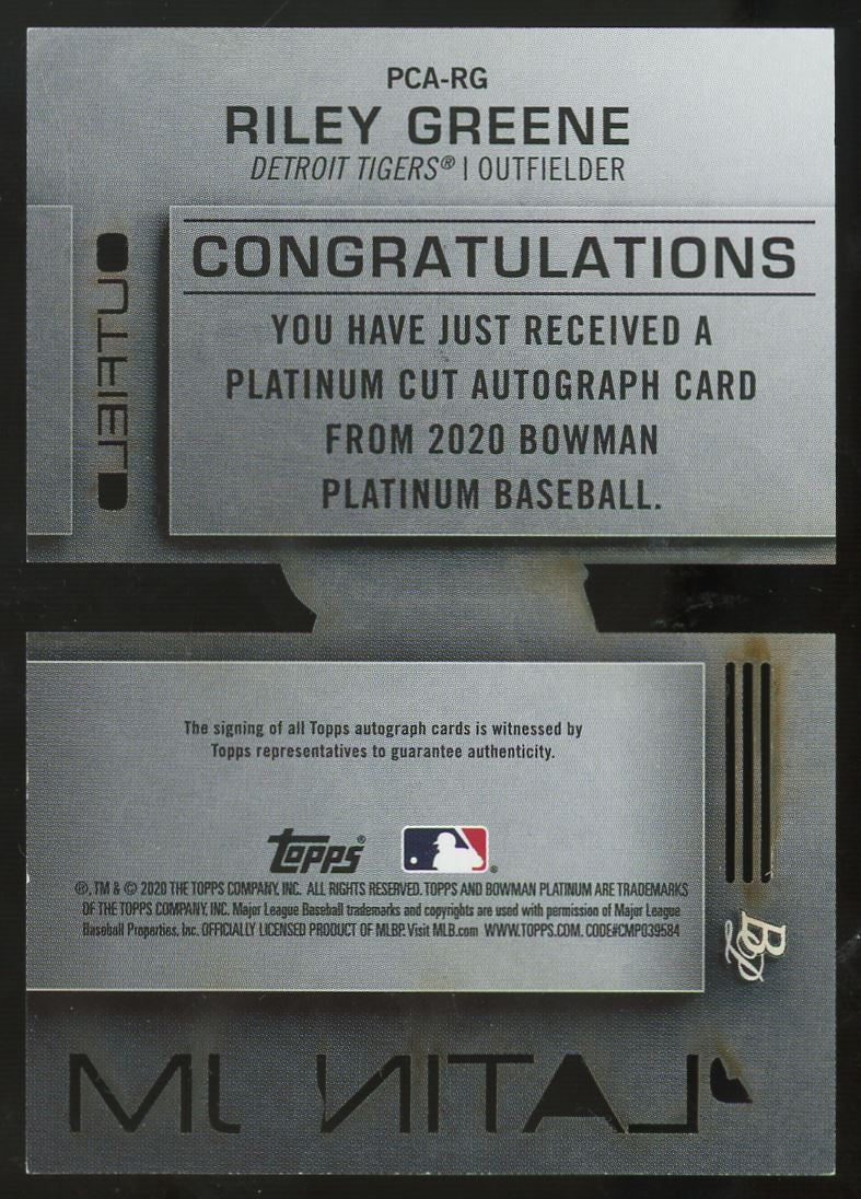 2020 Bowman Platinum Riley Greene Die Cut Auto /25 #PCA-RG