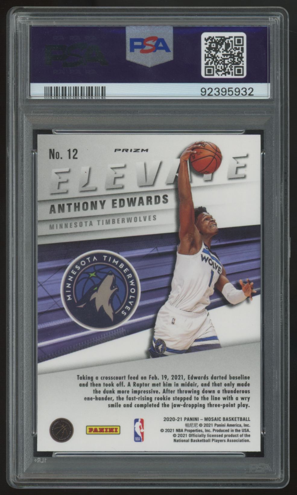 2020-21 Panini Mosaic Anthony Edwards Green Elevate #12 PSA 10