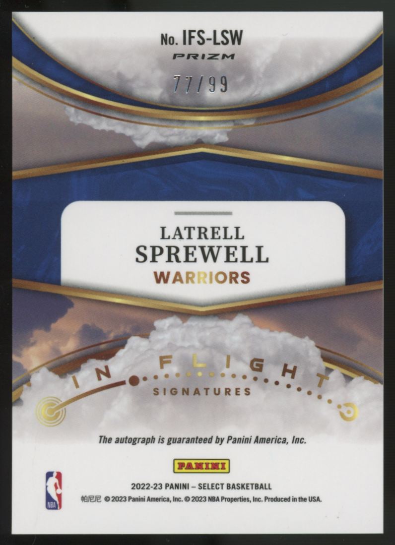 2022-23 Panini Select Latrell Sprewell In-Flight Auto /99 IFS-LSW