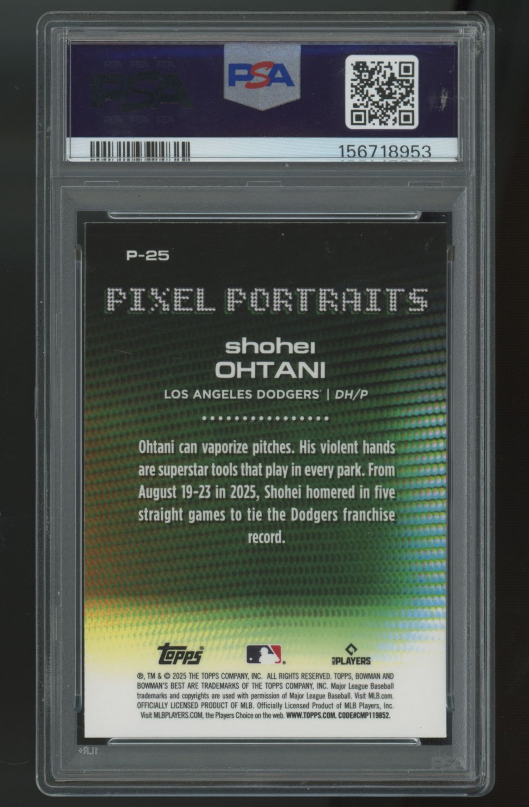 2025 Bowman's Best Shohei Ohtani Pixel Portraits SSP #P-25 PSA 10