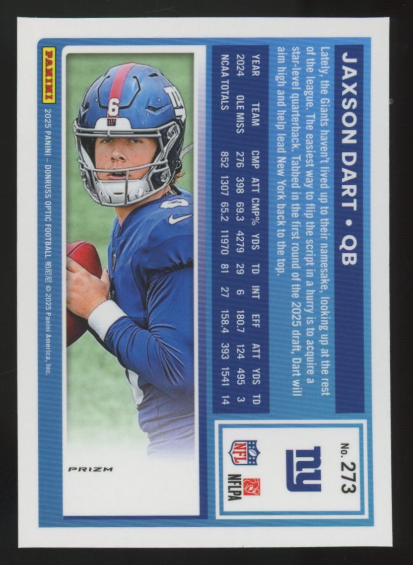 2025 Donruss Optic Jaxson Dart RC Rated Rookie Holo Prizm #273