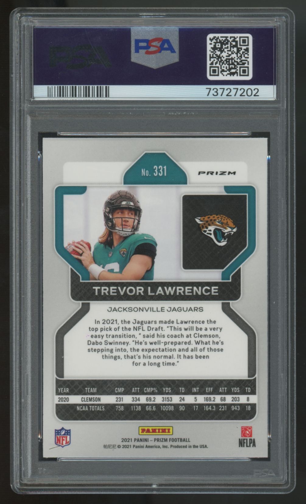 2021 Panini Prizm Trevor Lawrence RC Red/White & Blue Prizm #331 PSA 9