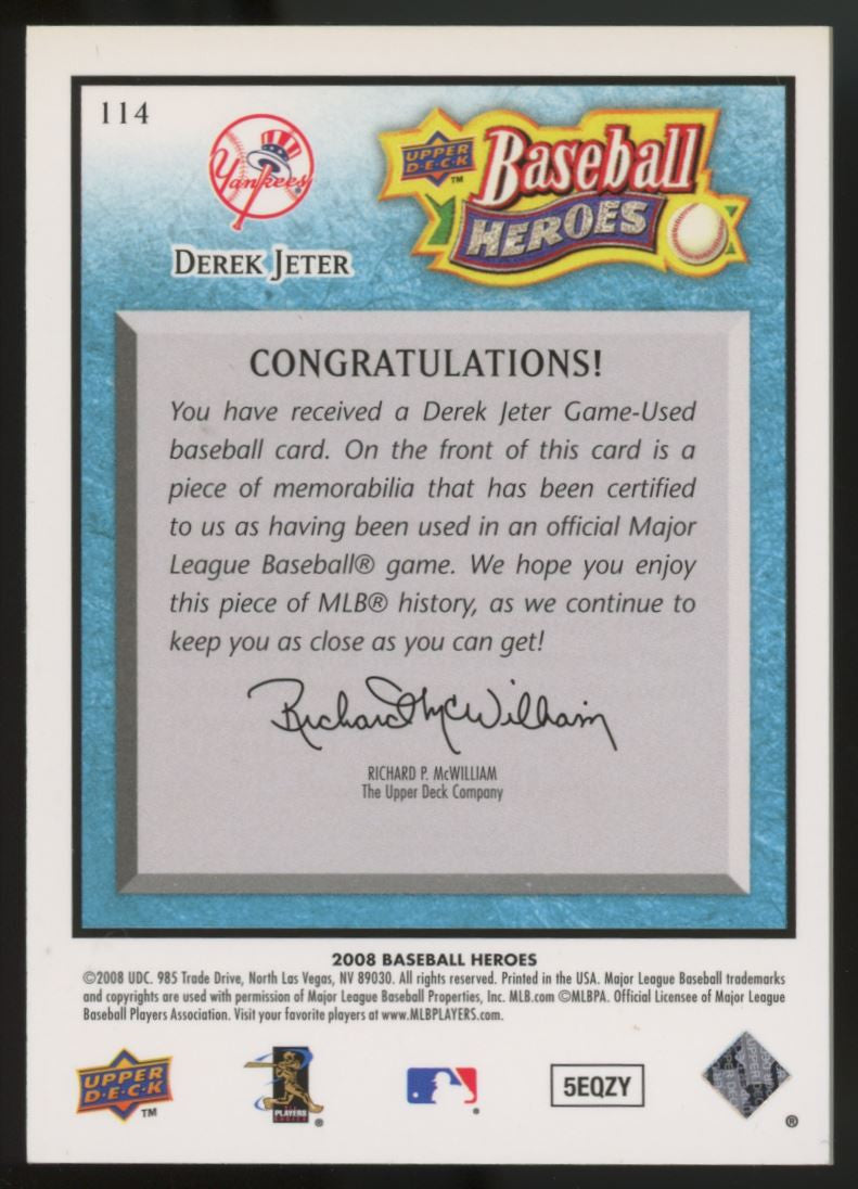 2008 UD Baseball Heroes Derek Jeter Jersey Patch /200 #114