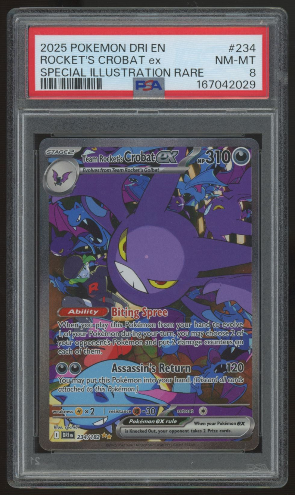 2025 Pokemon Team Rocket's Crobat ex Destined Rivals SIR #234 PSA 8
