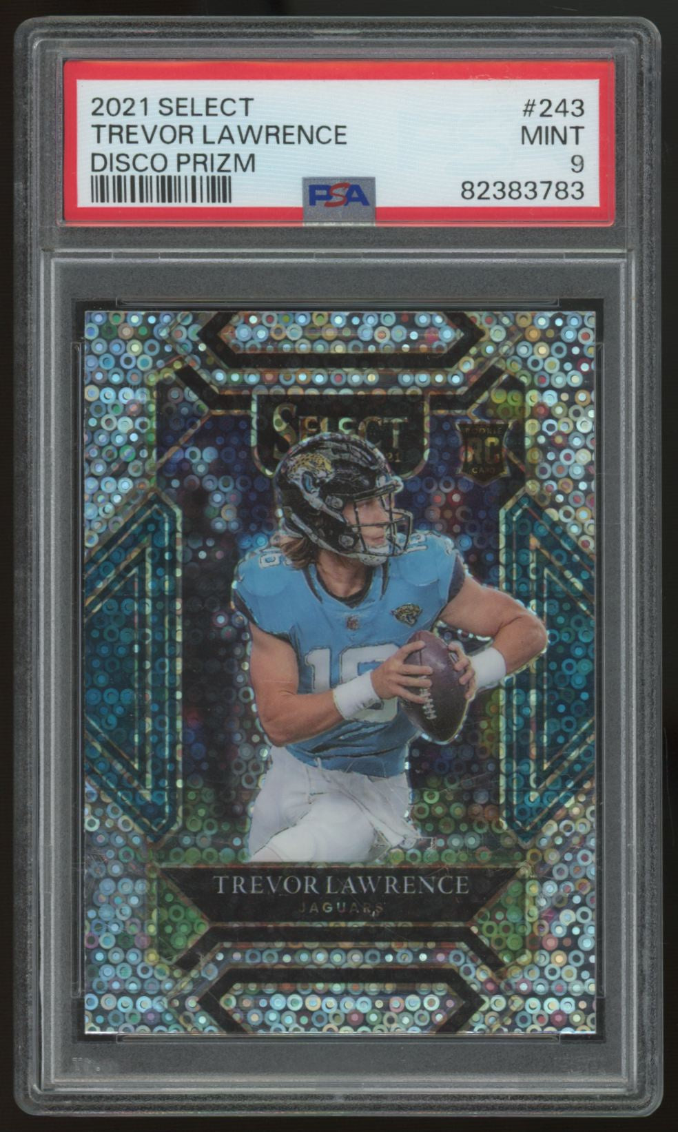 2021 Panini Select Trevor Lawrence RC Disco Prizm #243 PSA 9