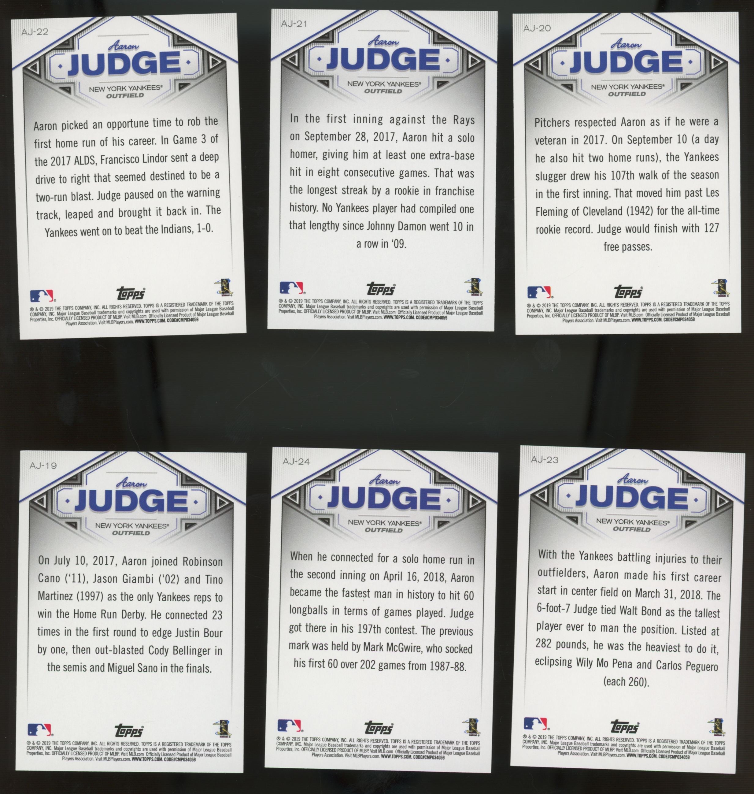 2018 Topps Aaron Judge Highlights Walmart Complete Set (30/30) "B"