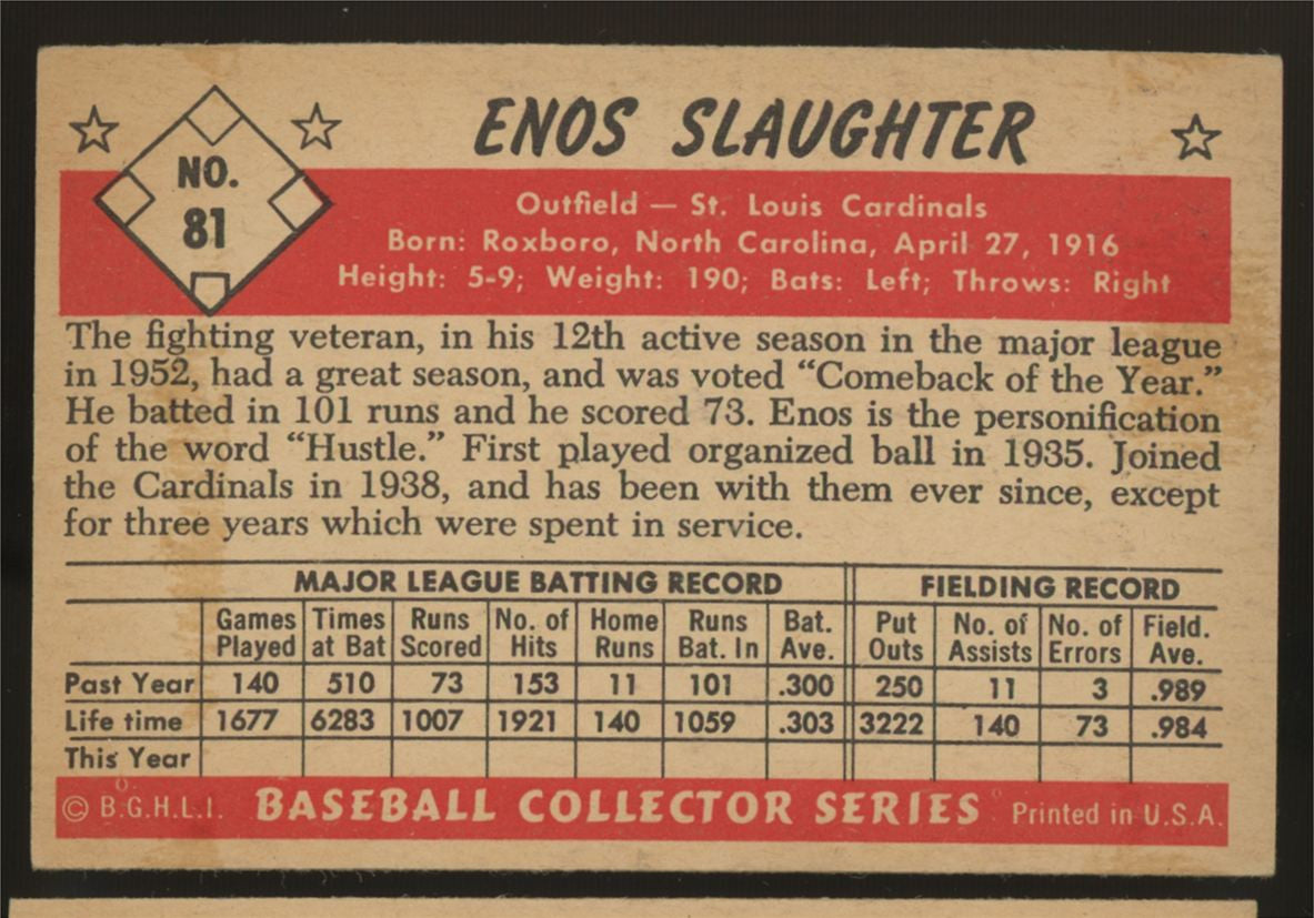 1953 Bowman Color Enos Country Slaughter #81 EX
