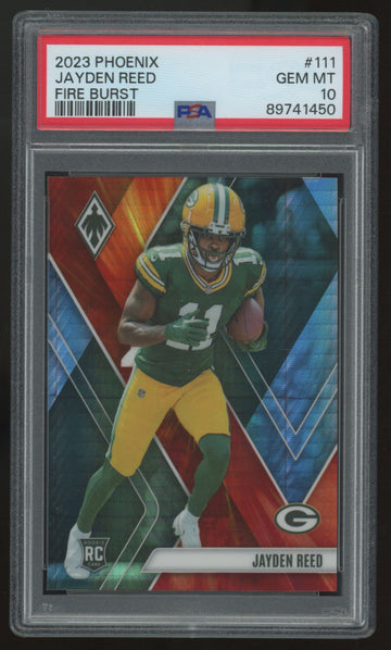 2023 Panini Phoenix Jayden Reed RC Fire Burst /340 #111 PSA 10