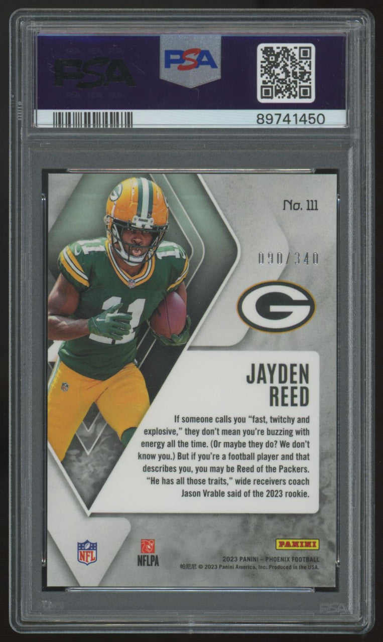 2023 Panini Phoenix Jayden Reed RC Fire Burst /340 #111 PSA 10