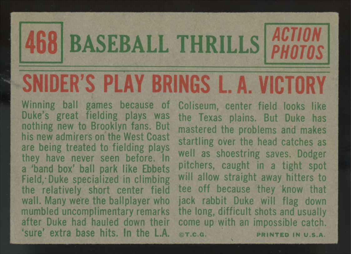 1959 Topps Baseball Thrills Set (10 cards) Mantle/Mays EX