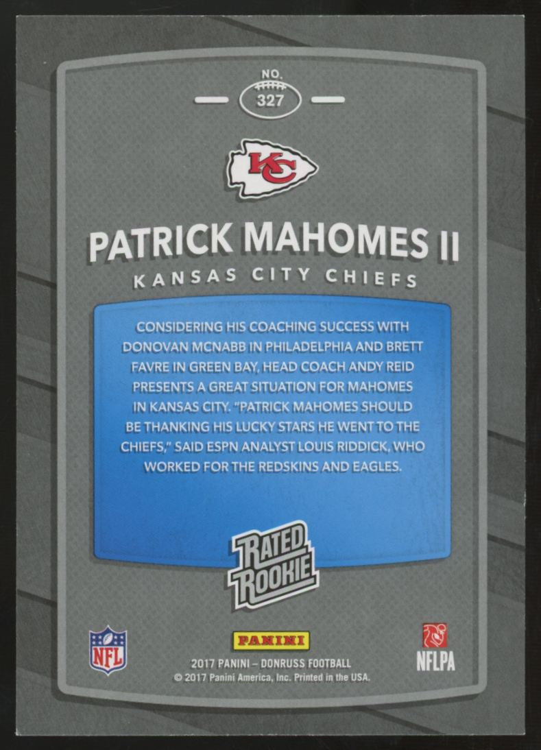 2017 Panini Donruss Patrick Mahomes II RC Rated Rookie #327