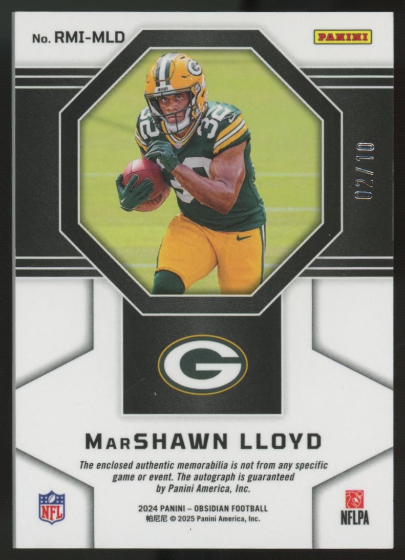 2024 Obsidian Marshawn Lloyd RC Dual Patch Auto RPA Gold /10 #RMI-MLD