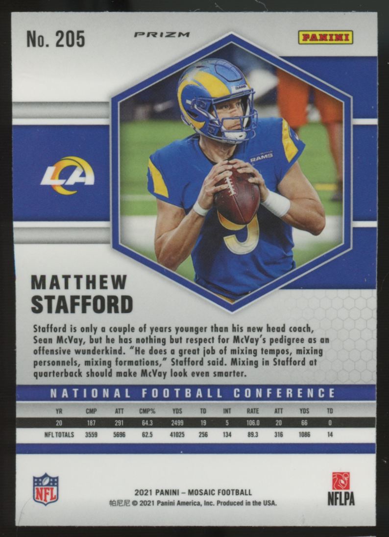 2021 Mosaic Football Matthew Stafford Genesis Prizm SP #205