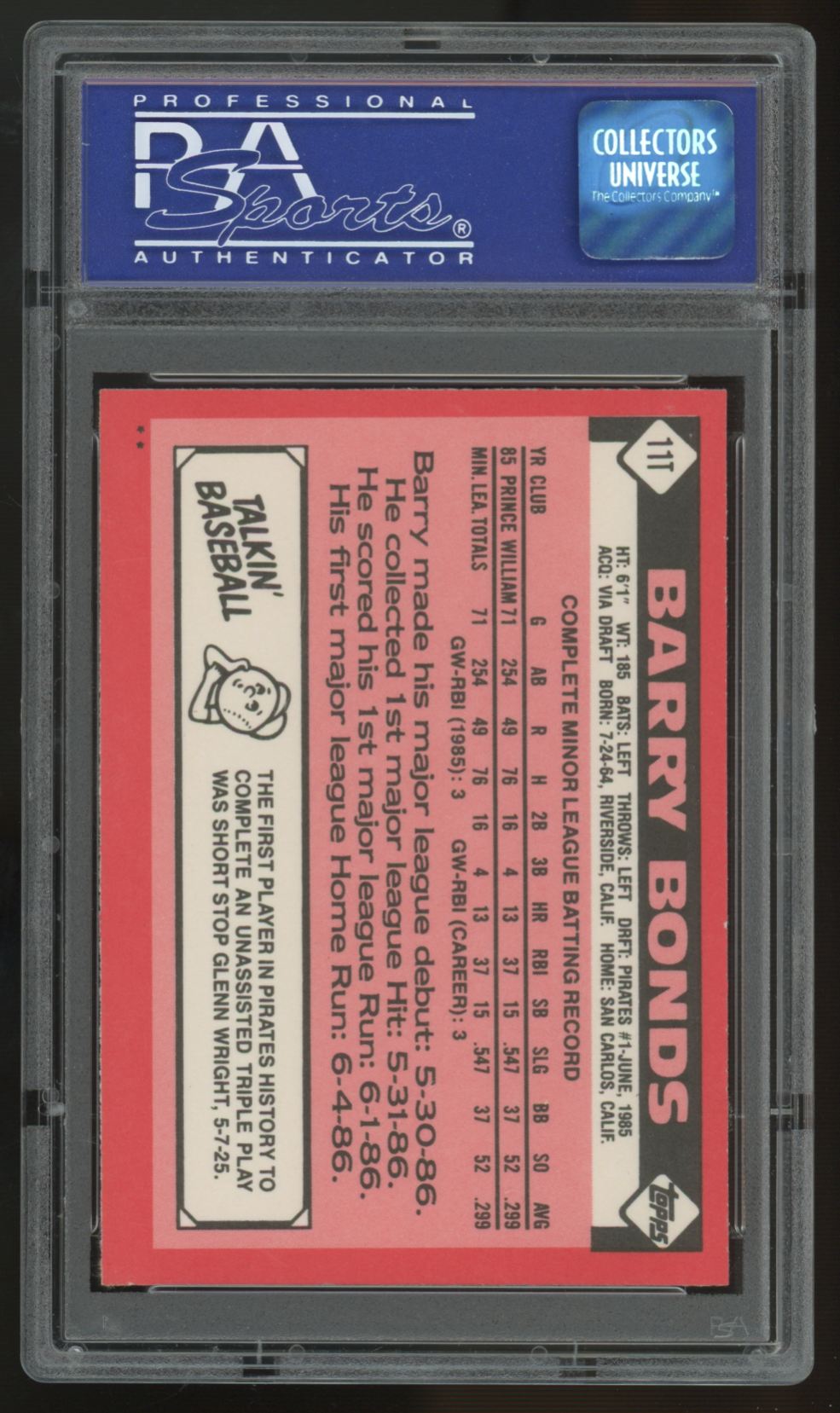 1986 Topps Traded Barry Bonds RC #11T PSA 8 *983