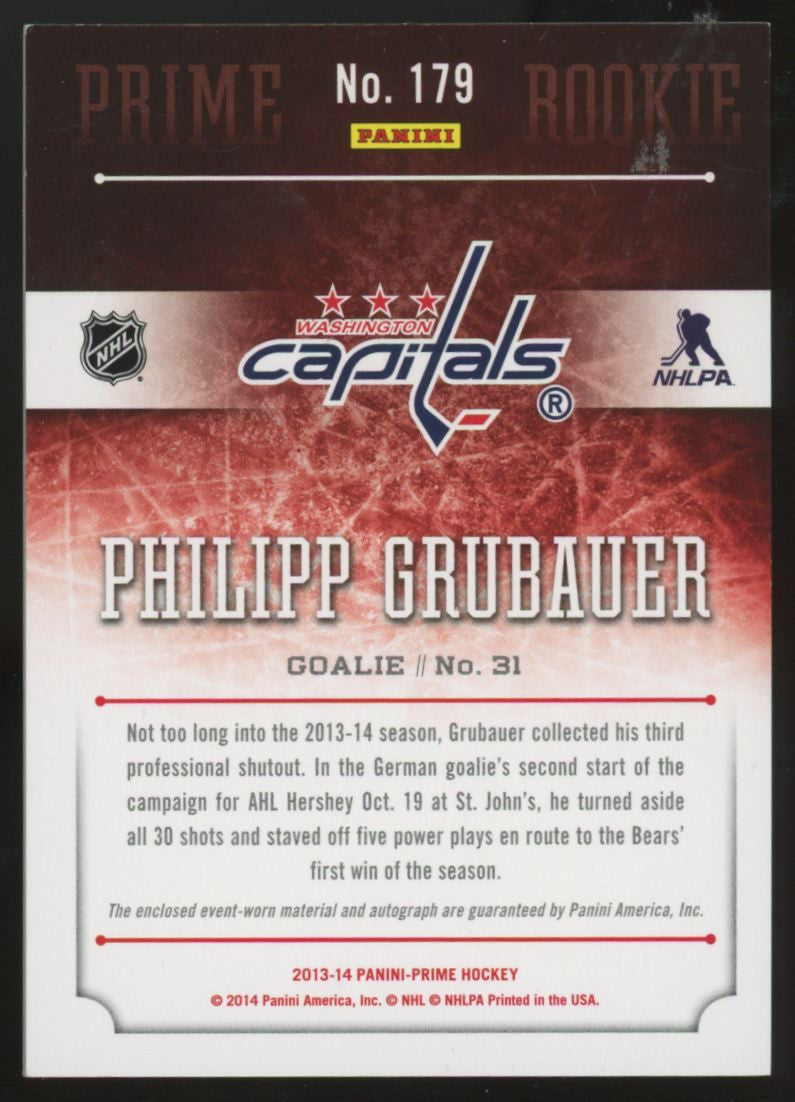 2013-14 Panini Prime Philipp Grubauer RC Patch Auto RPA /199 #179