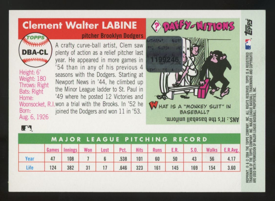 2005 Topps Series One Clem Labine Dem Bums Auto #DBA-CL