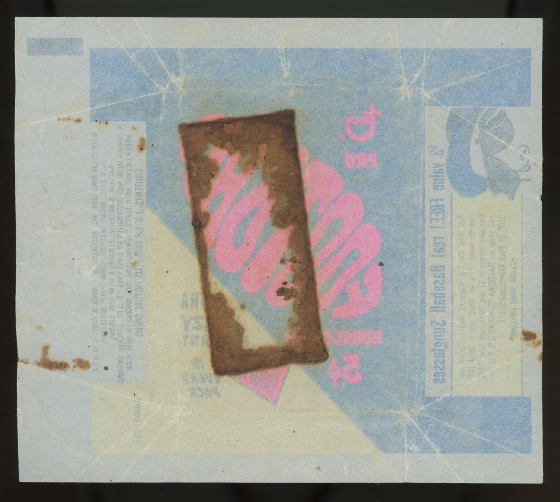 1967 Topps Football Wax Wrapper Only Gum Stain