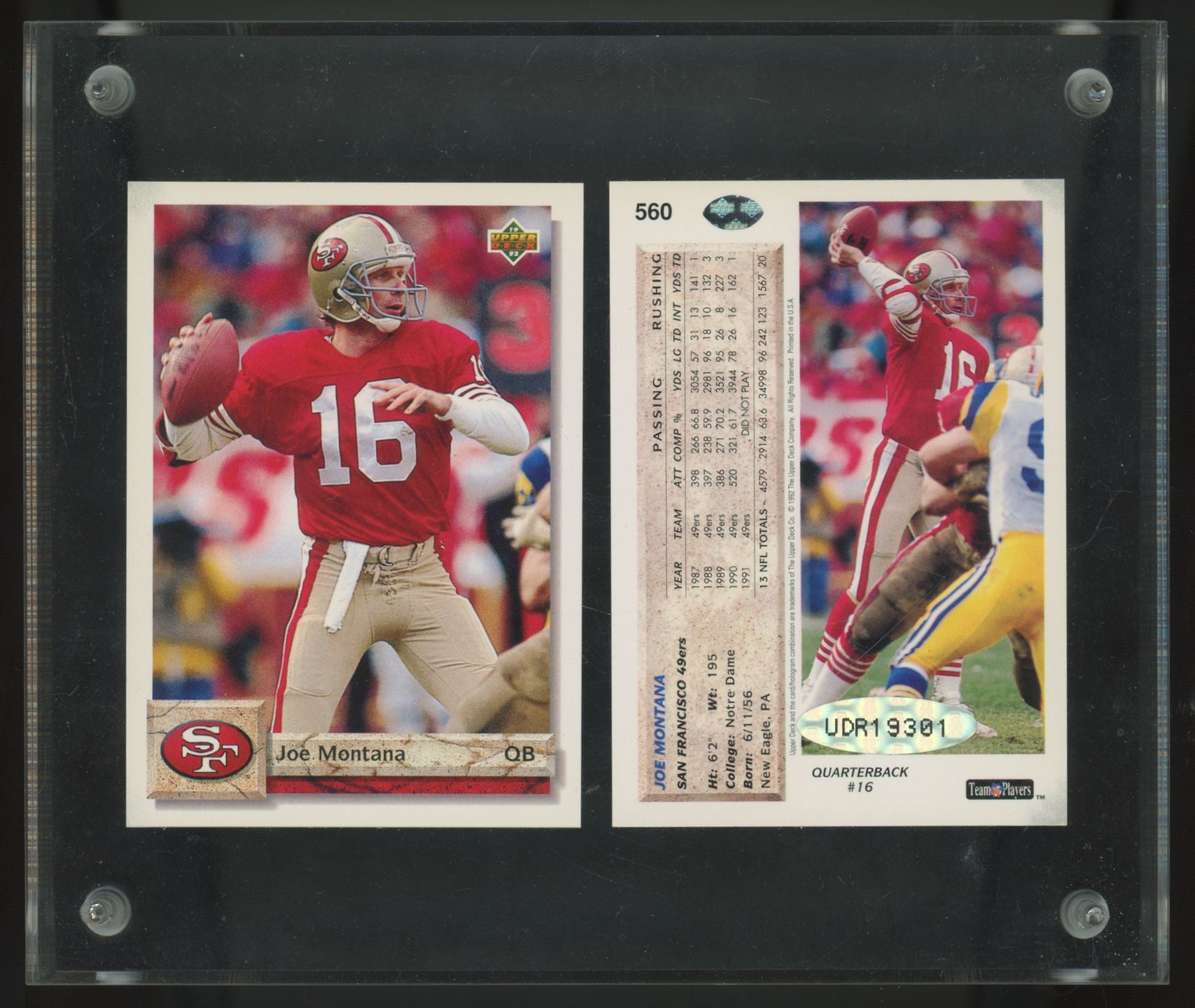 1992 Upper Deck Joe Montana 2 Card Signed Auto Hand Numbered /1000 #560 UDA