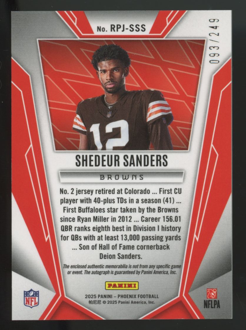 2025 Panini Phoenix Shedeur Sanders RC Phenom Patch Auto RPA /249 #RPJ-SSS