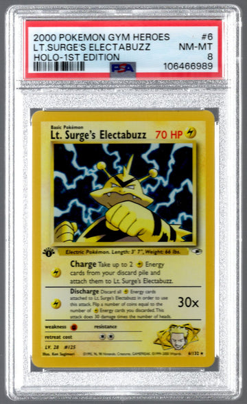 2000 Pokemon Lt. Surge's Electabuzz Gym Heroes 1st Edition Holo #6 PSA 8