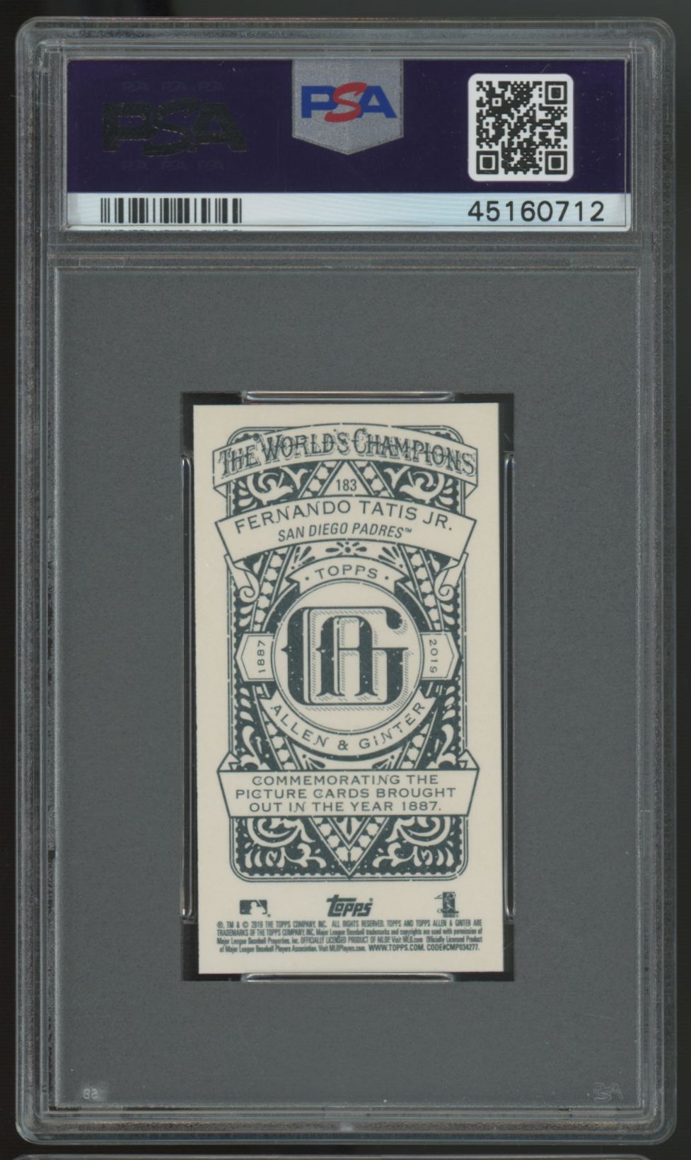 2019 Topps Allen & Ginter Fernando Tatis Jr. RC Mini A&G Back #183 PSA 10 *712