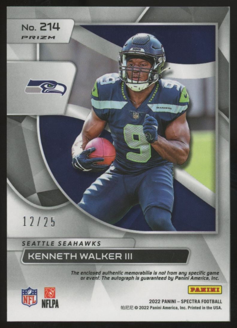 2022 Panini Spectra Kenneth Walker III RC Wave Patch Auto RPA /25 #214