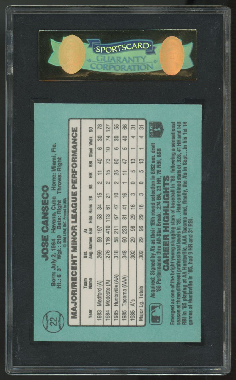 1986 Donruss Jose Canseco RC The Rookies #22 SGC 8.5
