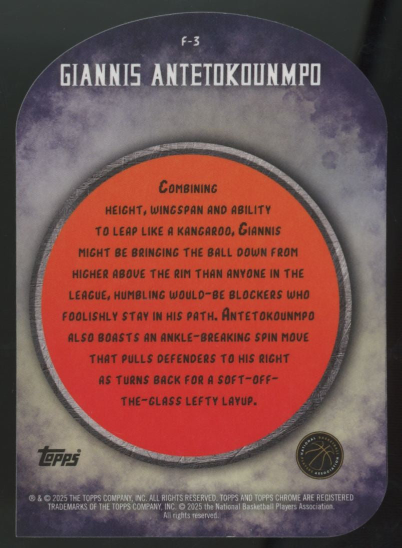 2024-25 Topps Finest Giannis Antetokounmpo Finishers Gold Refractor /50 #F-3