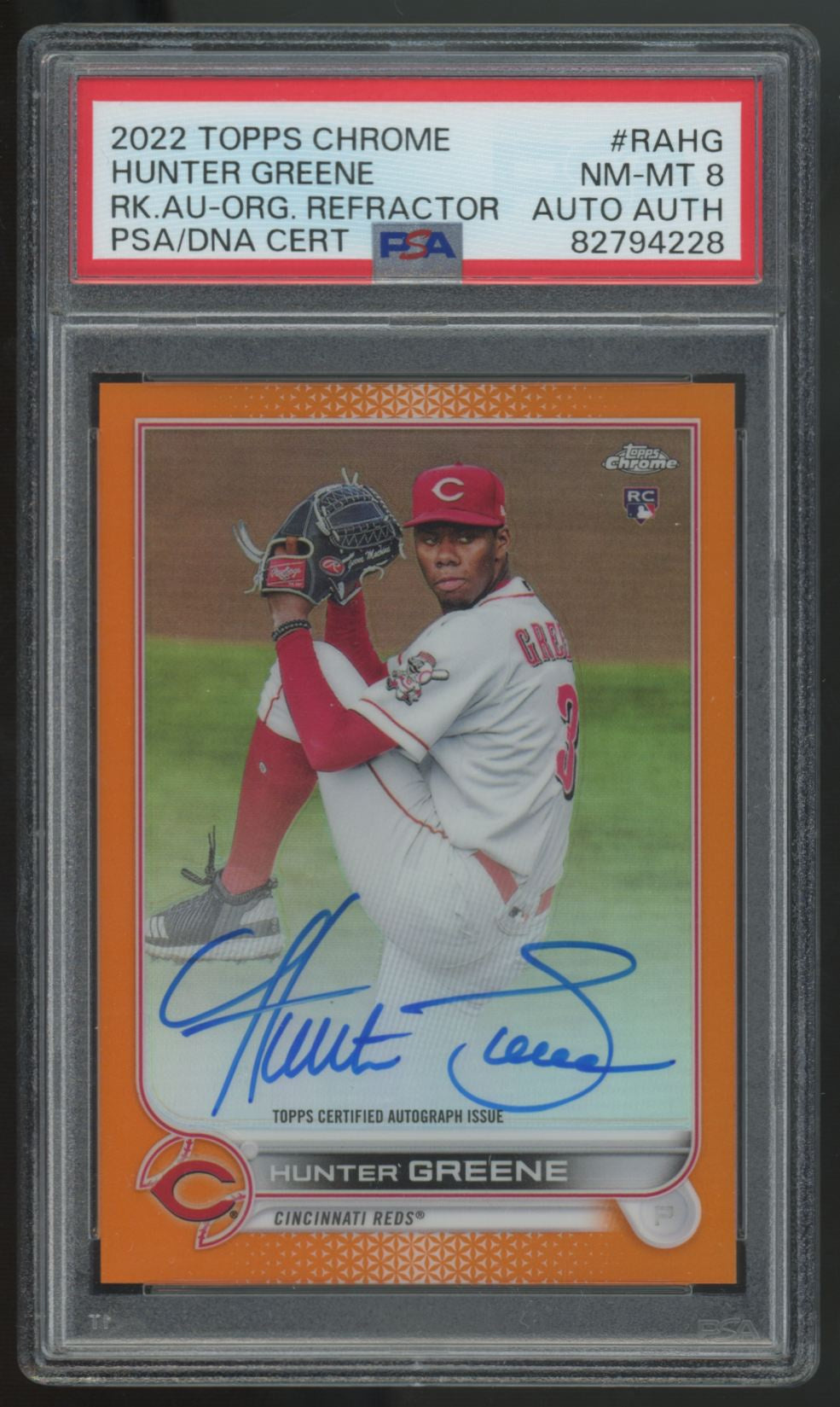 2022 Topps Chrome Hunter Greene RC Orange Auto /25 #RA-HG PSA 8 Authentic