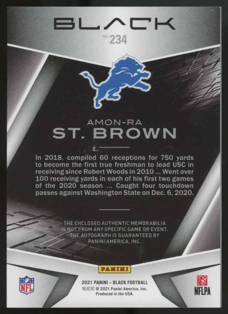 2021 Panini Black Amon-Ra St. Brown RC Patch Auto RPA /199 #234 "B"