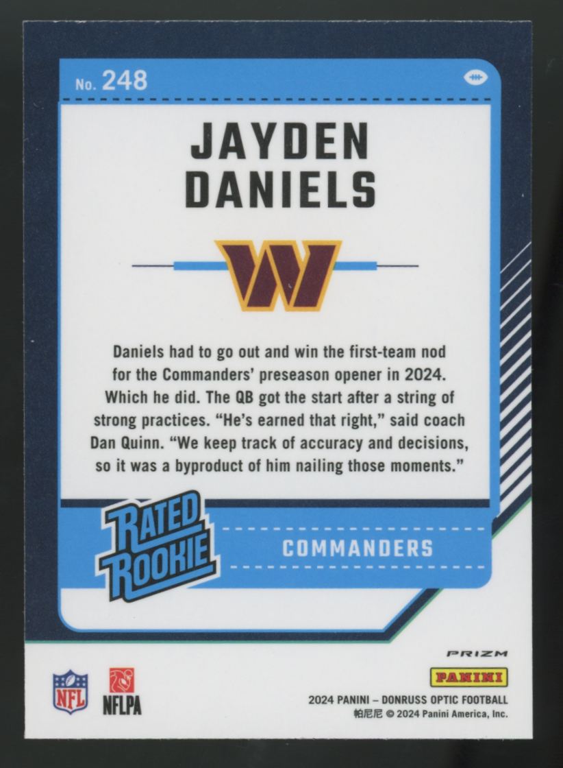 2024 Donruss Optic Jayden Daniels RC Rated Rookie Blue Hyper #248