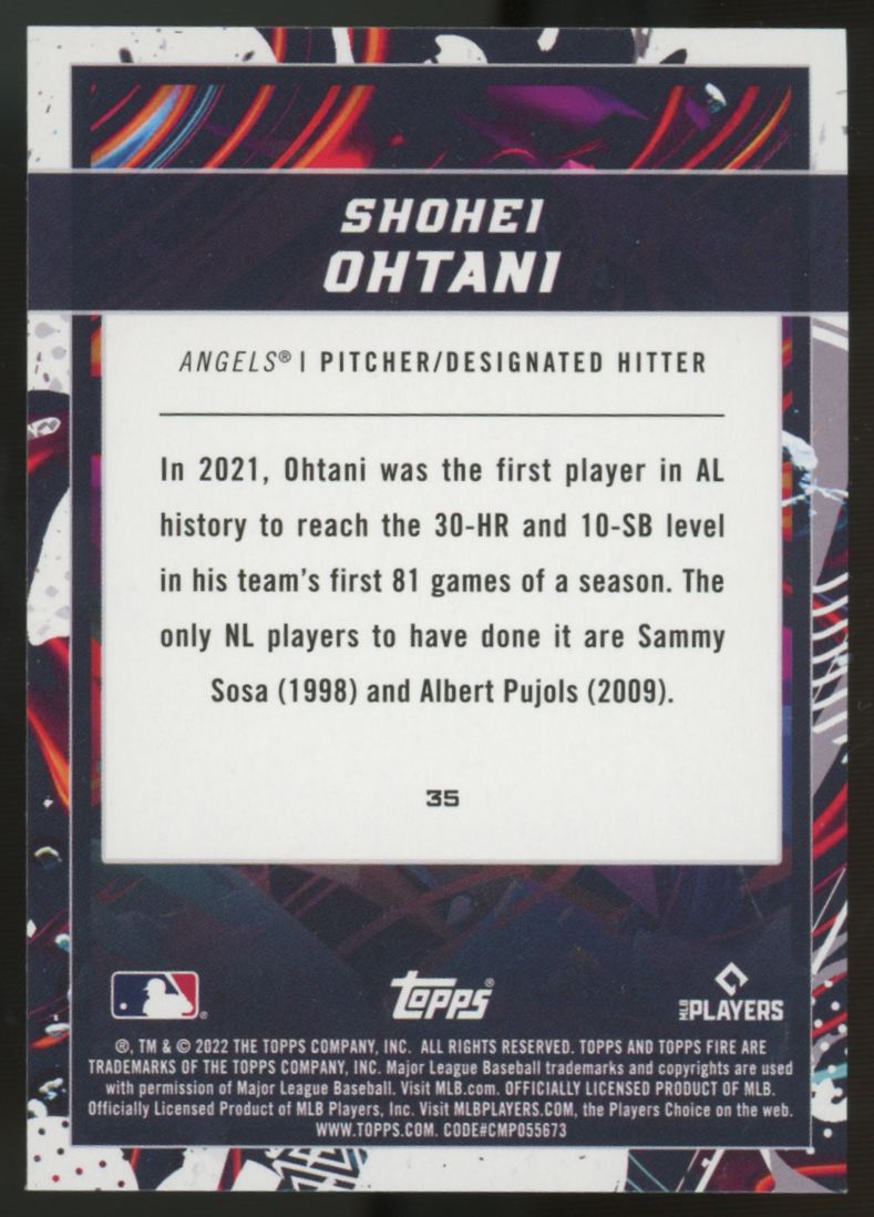 2022 Topps Fire Shohei Ohtani Gold Minted #35