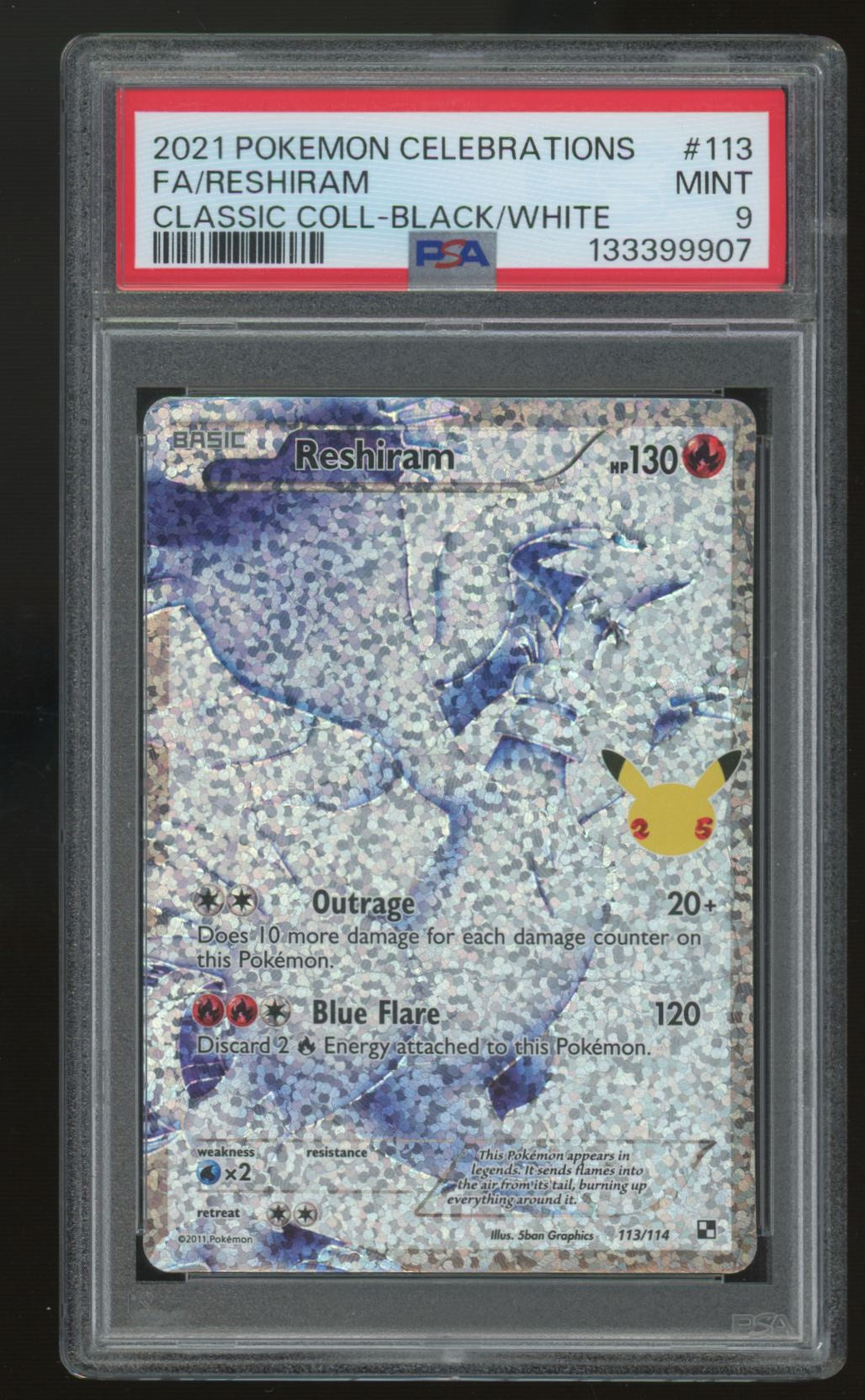 2021 Pokemon Reshiram Classic Collection Full Art #113 PSA 9