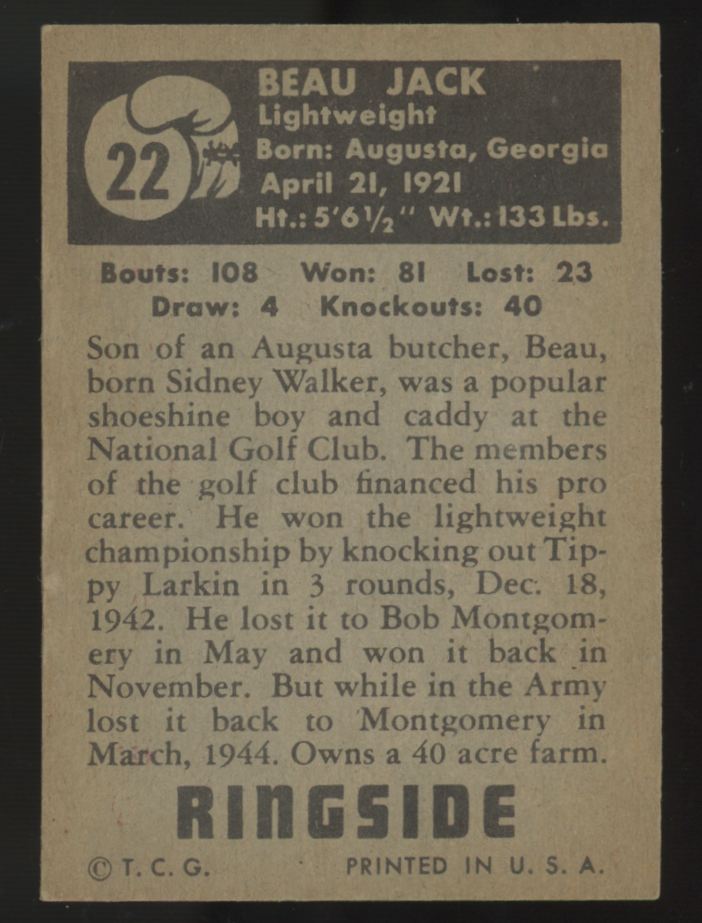 1951 Topps Ringside Beau Jack #22 VG-EX