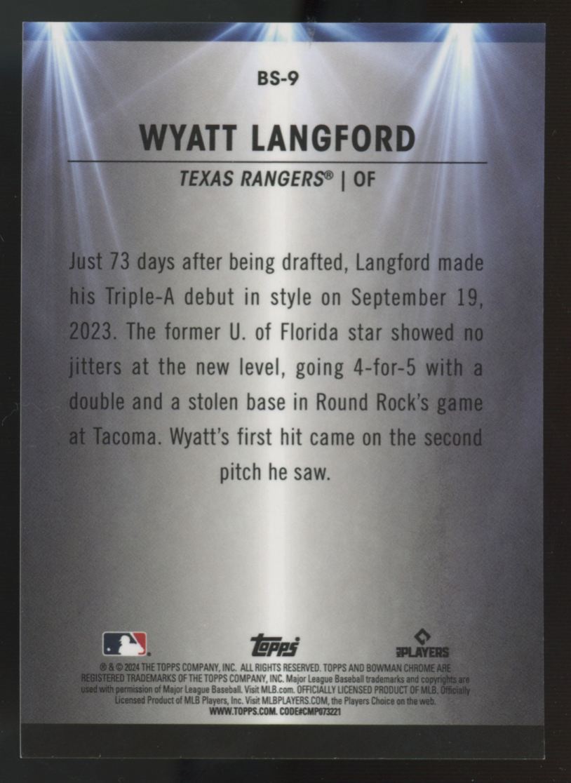 2024 Bowman Chrome Wyatt Langford Spotlights Gold Refractor /50 #BS-9
