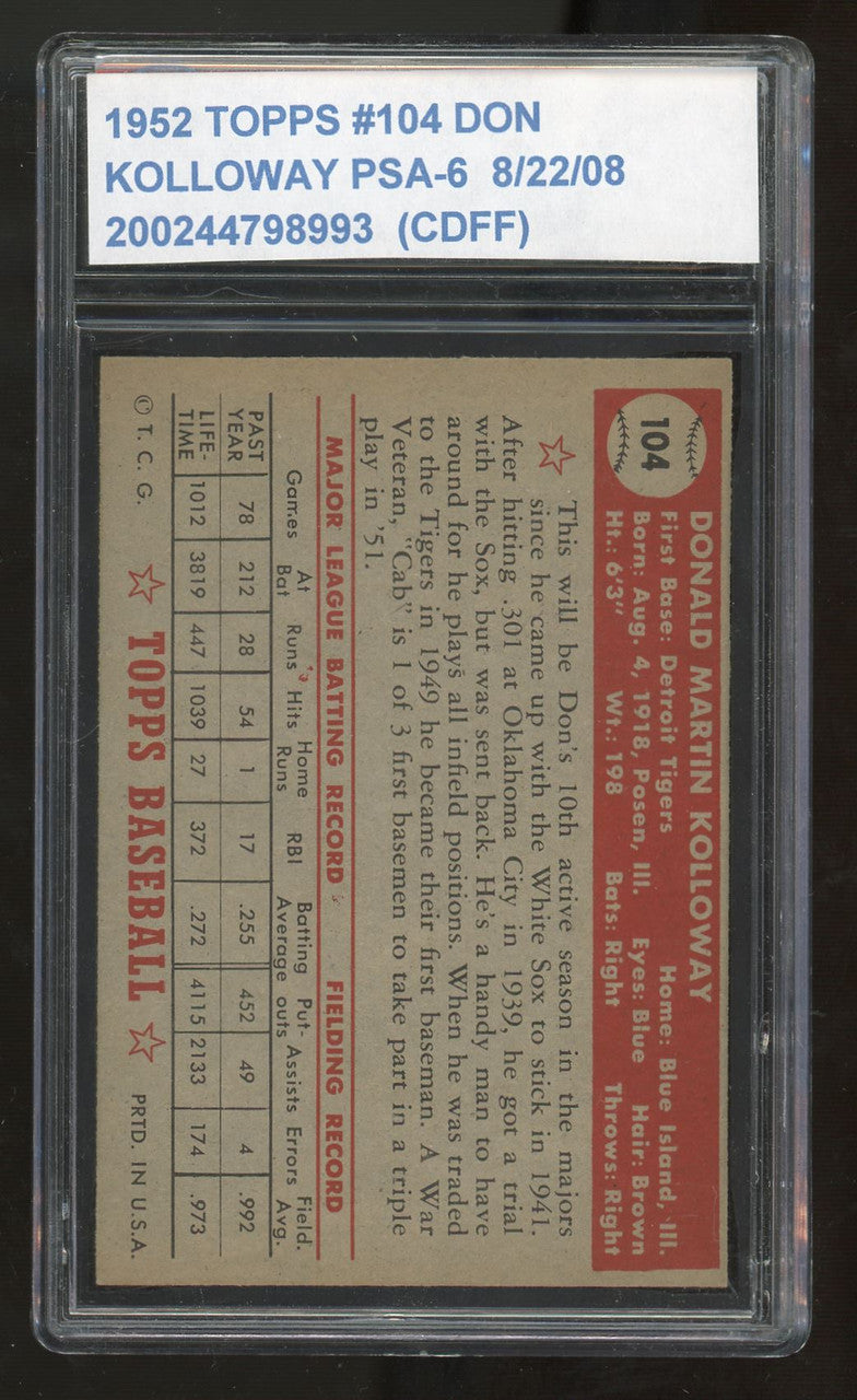 1952 Topps Don Kolloway #104 GAI 6