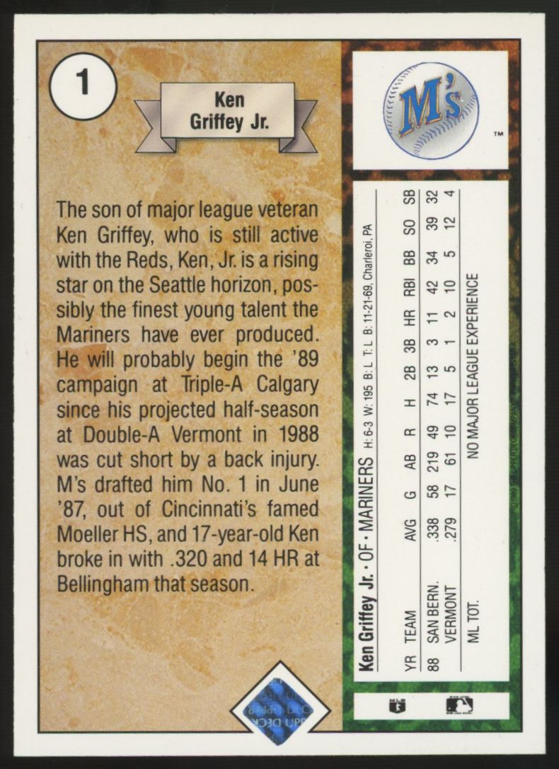 1989 Upper Deck Ken Griffey Jr. RC #1 EX-MT
