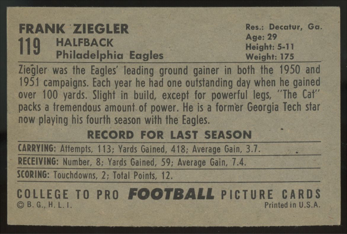 1952 Bowman Large Frank Ziegler #119 EX/MT
