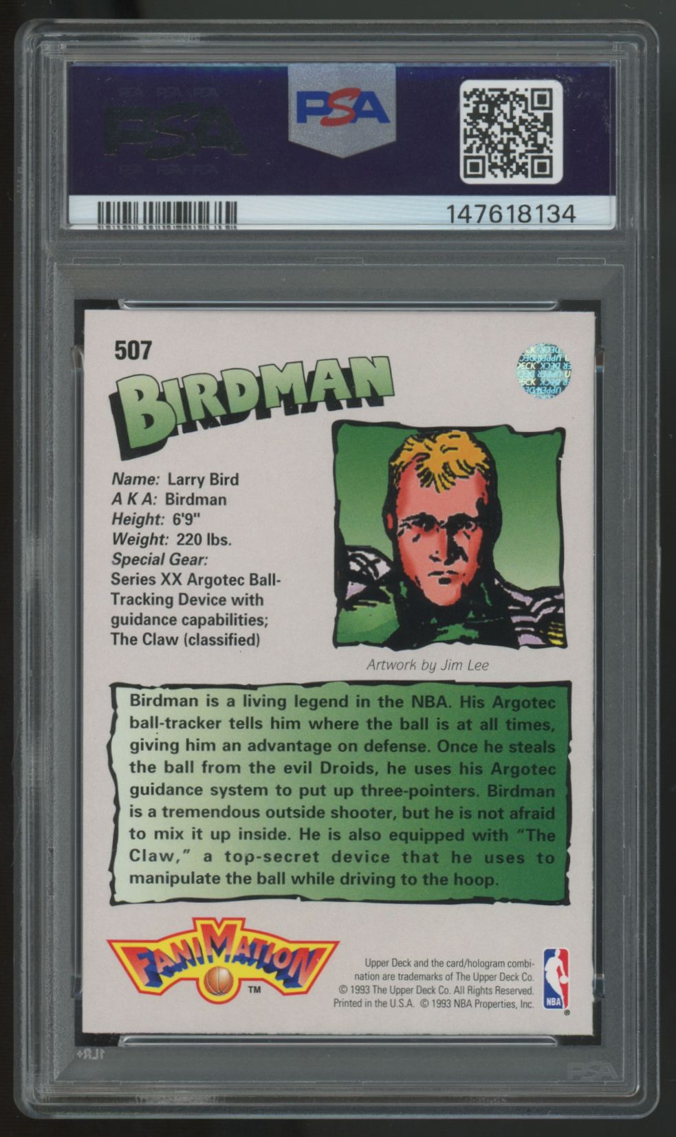 1992-93 Upper Deck Larry Bird Fanimation #507 PSA 9